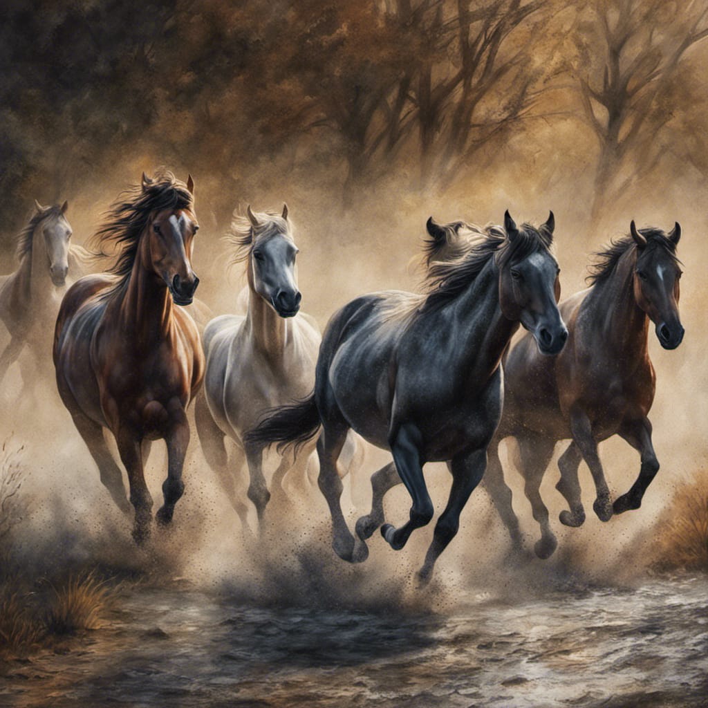 painting by Jared Gonthier showing several horses running in the field